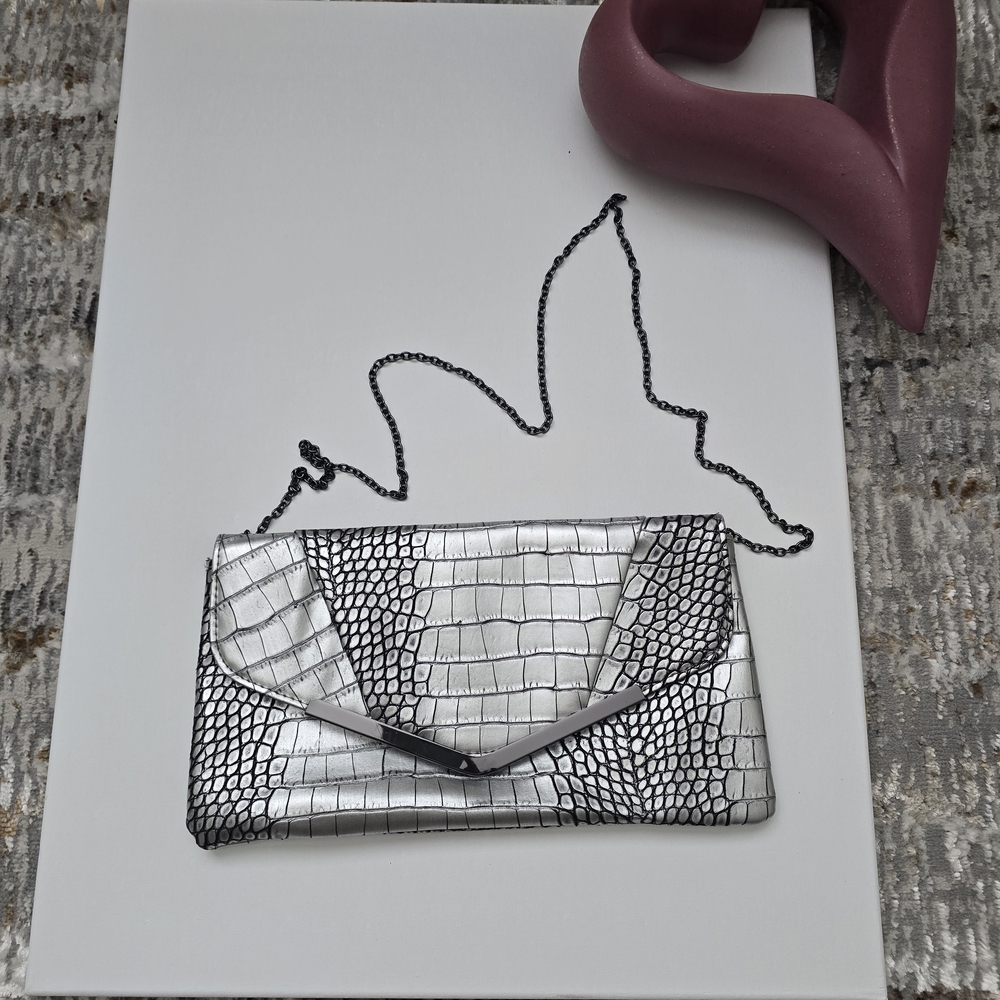 Jessica McClintock Silver Textured Clutch